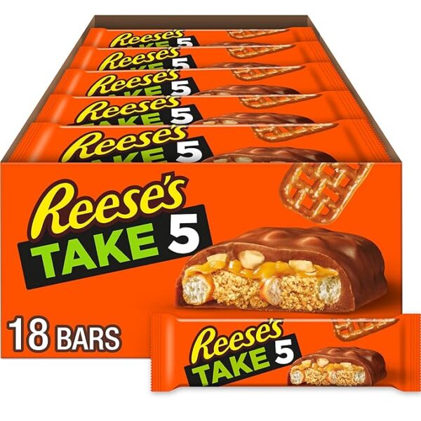 REESE'S TAKE 5 Pretzel, Peanut and Chocolate Candy Bars, 1.5 oz (18 Count)