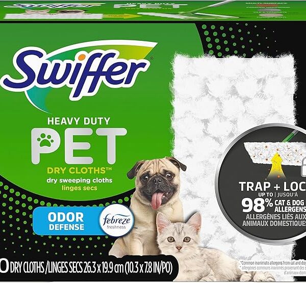 Swiffer Sweeper Pet Heavy Duty Dry Multi-Surface Cloth Refills for Floor Sweeping and Cleaning, Febreze Freshness, 10 Count