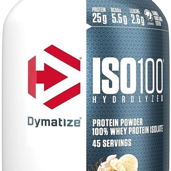 Dymatize ISO100 Whey Protein Powder Isolate Vanilla, 25g Protein, 3 Pound (45 Servings)